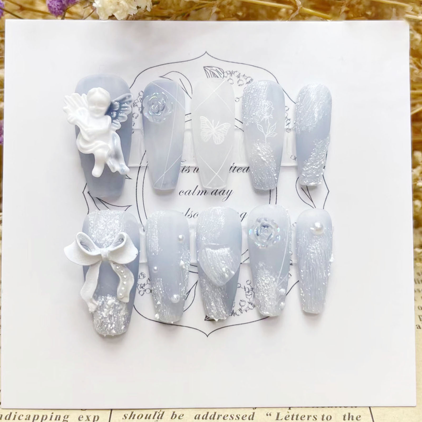 3D Gesso Unhas Falsas com Bowk - Nail Art Press On avaliação e preço
