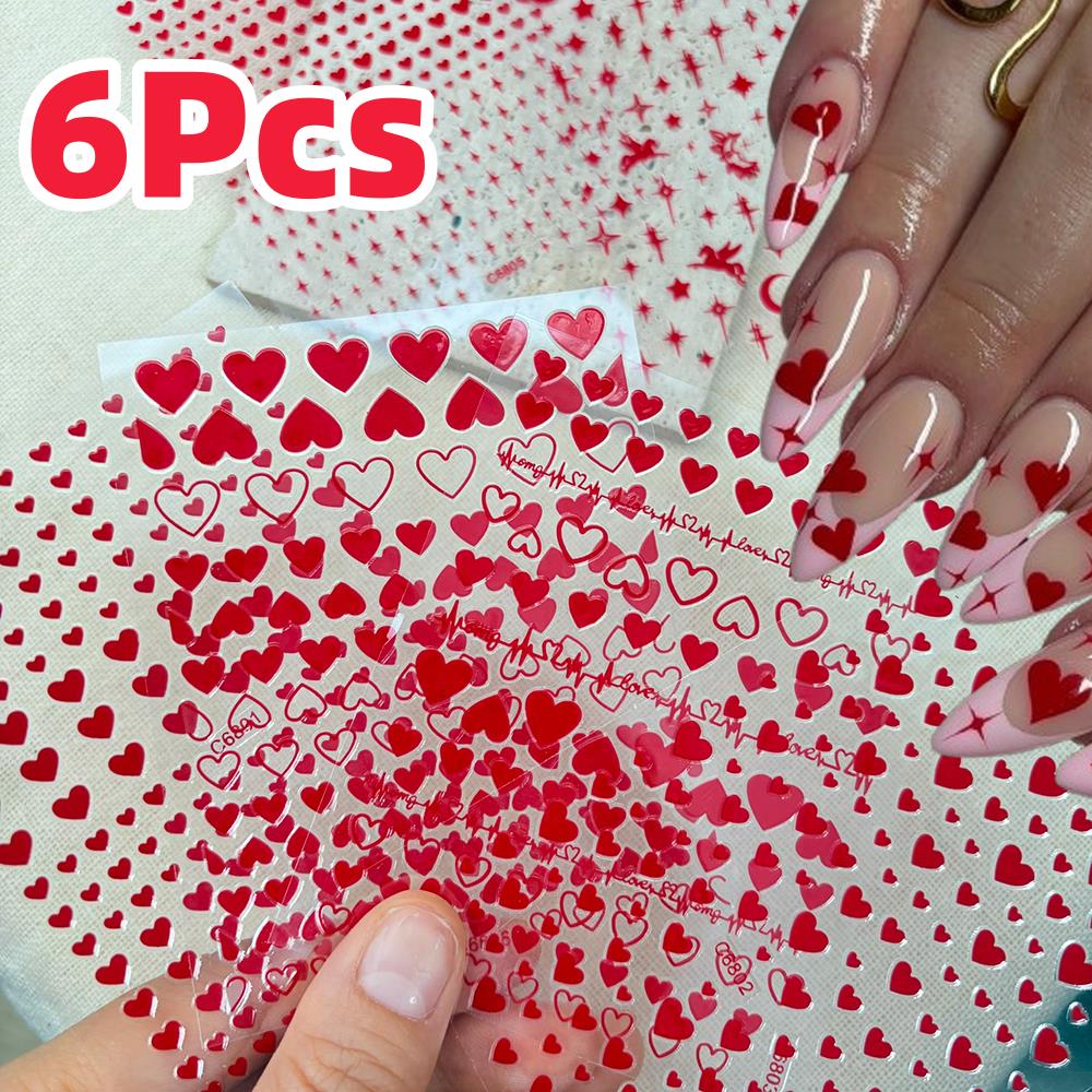 6 pçs/set vermelho amor-coraçã - Nail Art Valentines Day avaliação e preço